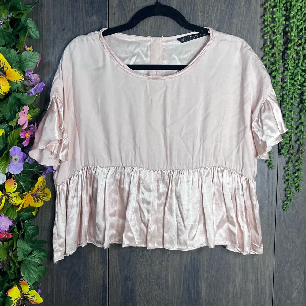 +💙2/$40💙Zara Short Sleeve Pale Pink Peplum Blouse Size Medium